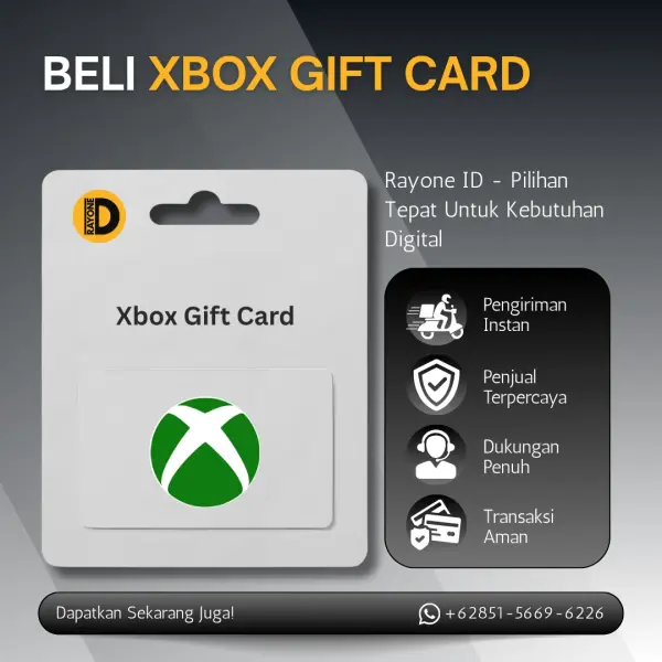 Xbox Gift Card Indonesia Voucher digital Xbox Gift Card Indonesia resmi, pengiriman instan untuk top up saldo akun Xbox.
